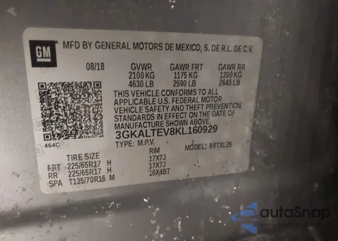 2019 GMC Terrain Sle z USA, uszkodzony, nr VIN 3GKALTEV8KL160929